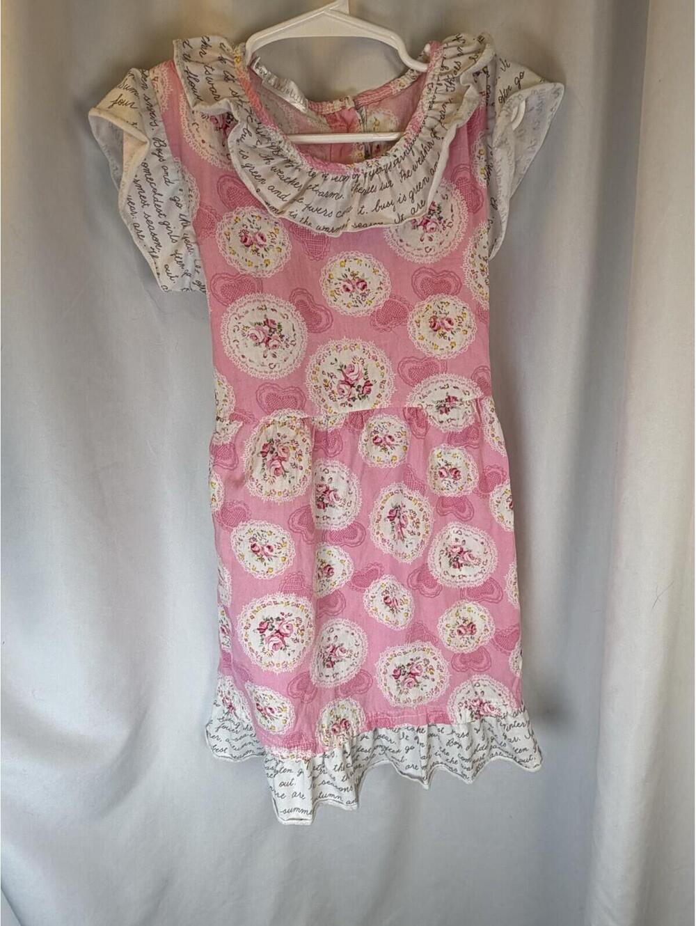 TuTu and Lulu Girl's Size 5-6 Cotton Pink Floral Dress Ruffles Bow Girly